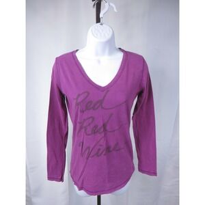 Womens Life Is Good Red Red Wine Color Long Sleeve Tshirt Size Small